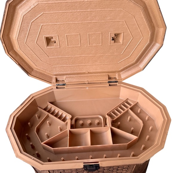 Vintage Lerner Plastic Faux Wood Sewing/Storage Box With Tray - Picture 2 of 6